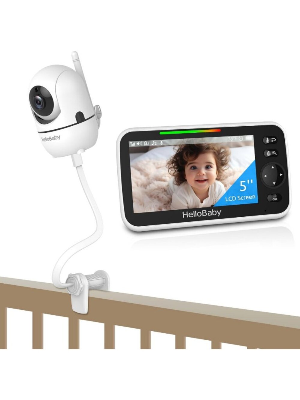 Non-WiFi Baby Monitor with 5'' IPS Screen, 30-Hour Battery, Flexible Clip Mount